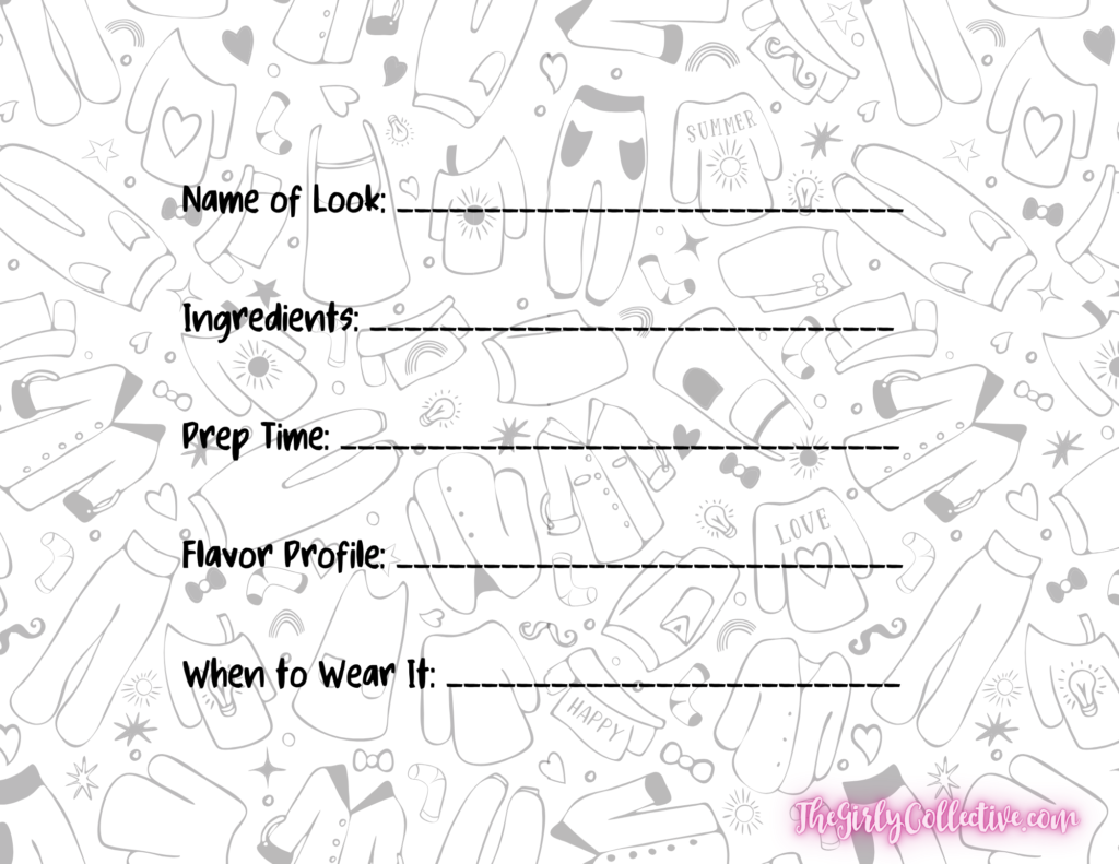 Name of Look _______________________ Ingredients _________________________ Prep Time __________________________